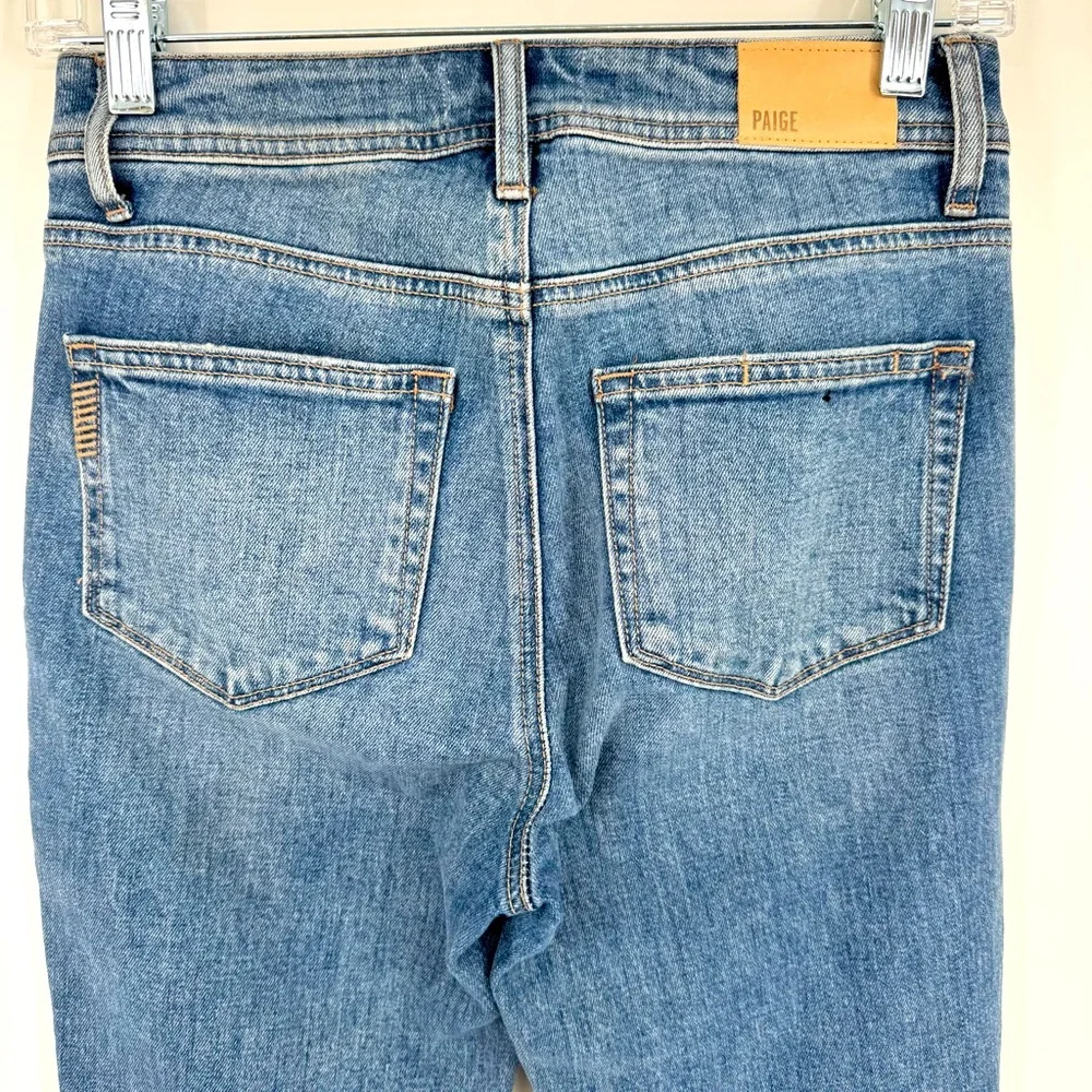 PAIGE Denim Colette Crop Flare Twisted Panel Raw Hem Jeans Size 24 - Picture 10 of 13